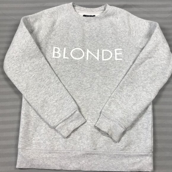 Brunette the Label Sweatshirt Womens XS/S Gray Blonde Graphic Pullover Crewneck - Picture 2 of 9